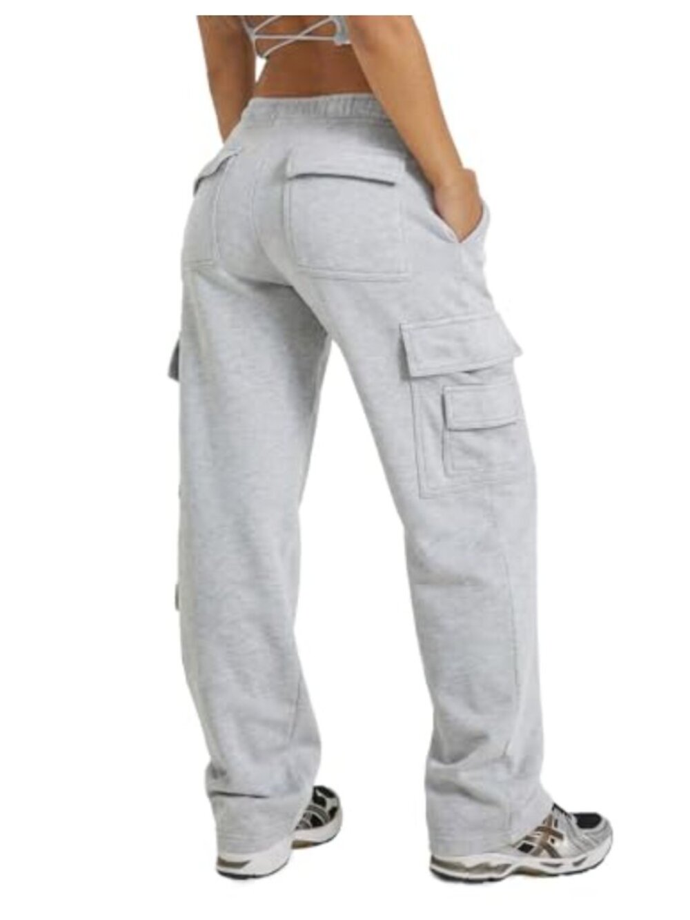 Women's Cargo Sweatpants High Waisted Wide Leg Fleece Joggers with Pockets